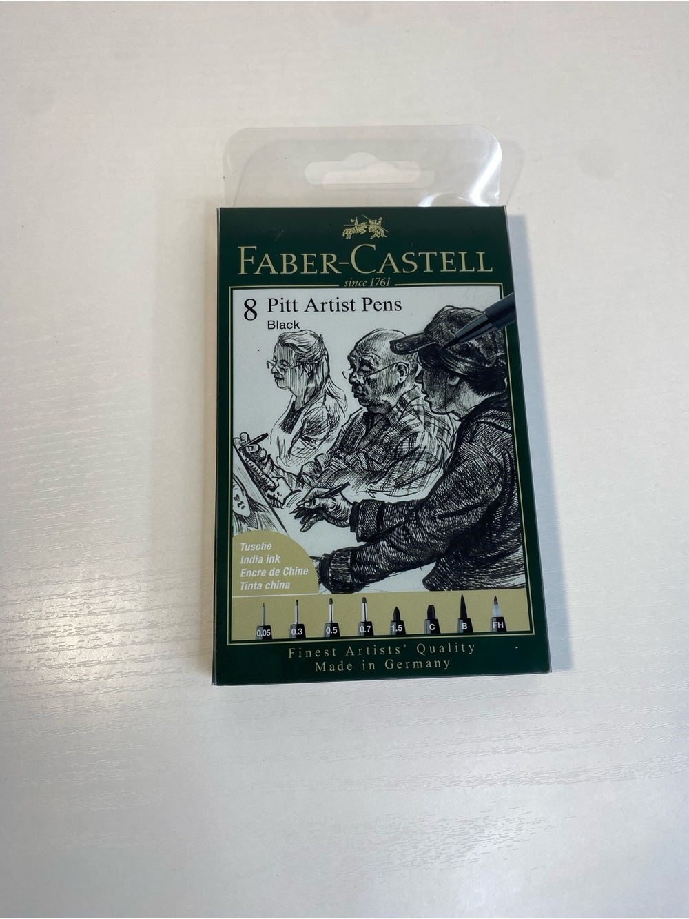 Faber Castell Pitt Artist Pens, Black India Ink, 8 Piece Set, Assorted Sizes
